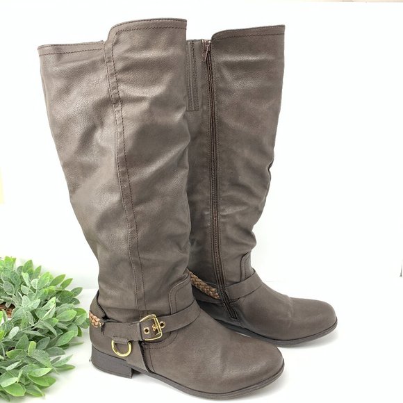 XOXO Shoes - XOXO Brown Buckle High Knee Boot Round Toe 9.5M